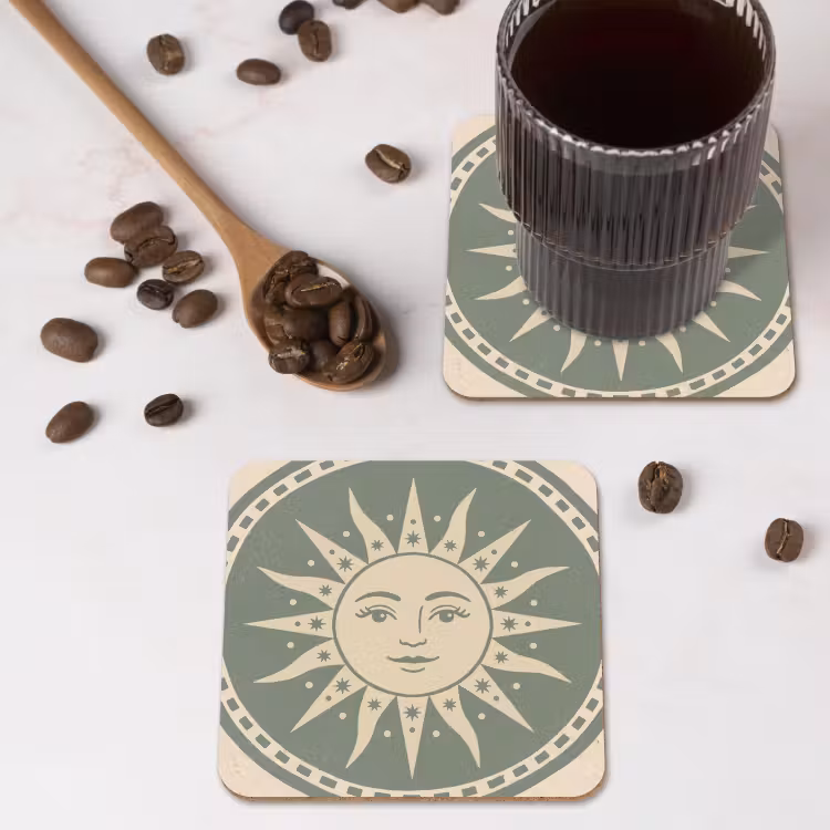 Onderzetter - Zon - Sterren - Astrologie - Vintage - Groen — 4