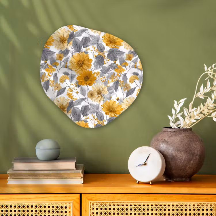 Organisch schilderij - Forex - Bloemen - Botanisch - Elegant - Okergeel - Grijs — 2