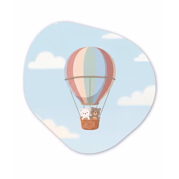 Organisch schilderij - Forex - Luchtballon - Beren - Pastel — 1