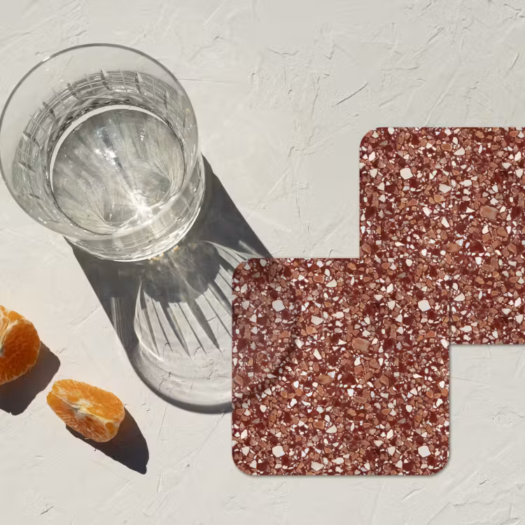 Onderzetter - Terrazzo - Patroon - Steentextuur - Roodbruin — 3