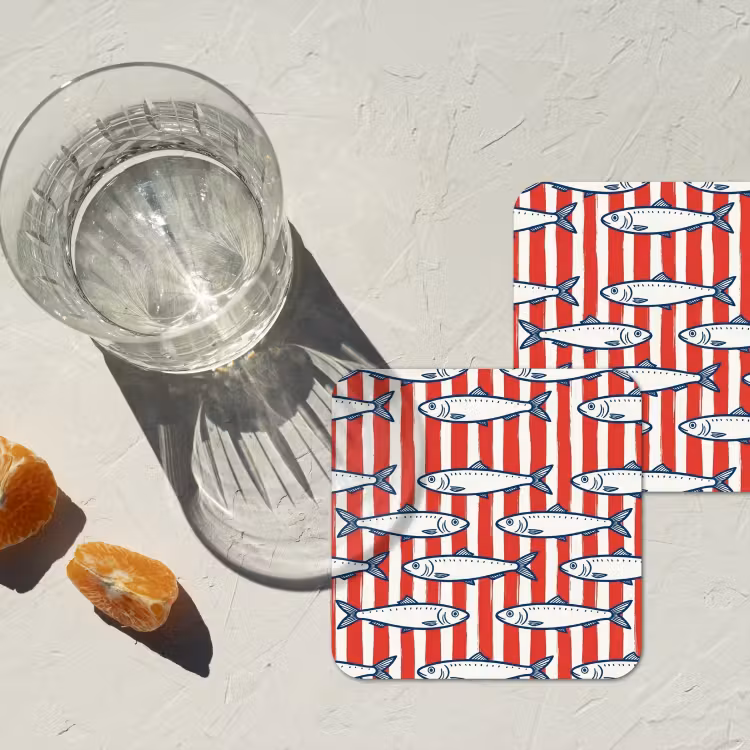 Onderzetter - Vis - Patroon - Strepen - Illustratie - Rood — 3