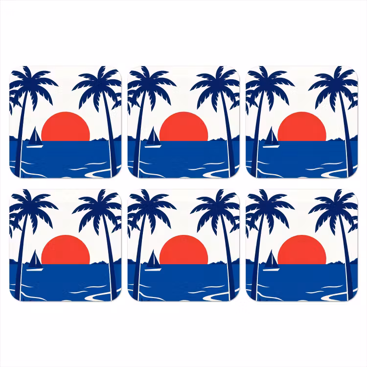 Onderzetter - Zonsondergang - Zee - Palmboom - Tropisch - Modern — 1