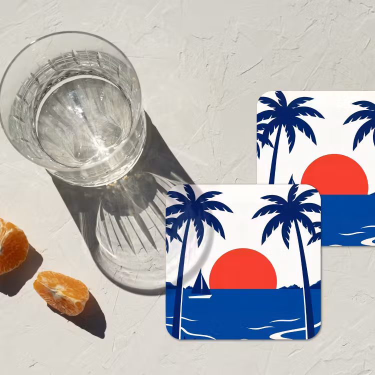 Onderzetter - Zonsondergang - Zee - Palmboom - Tropisch - Modern — 3