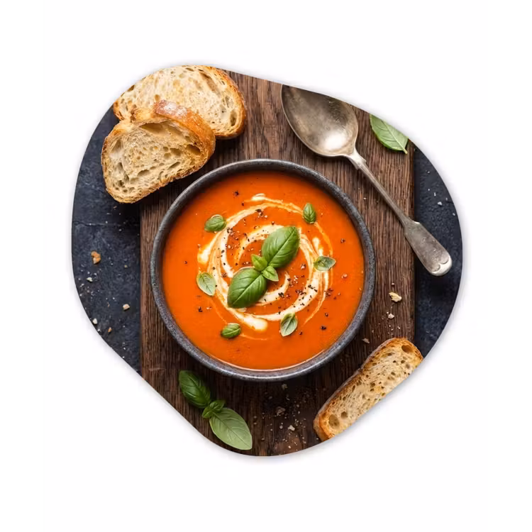 Organisch schilderij - Forex - Eten - Soep - Basilicum - Rustiek - Rood — 1