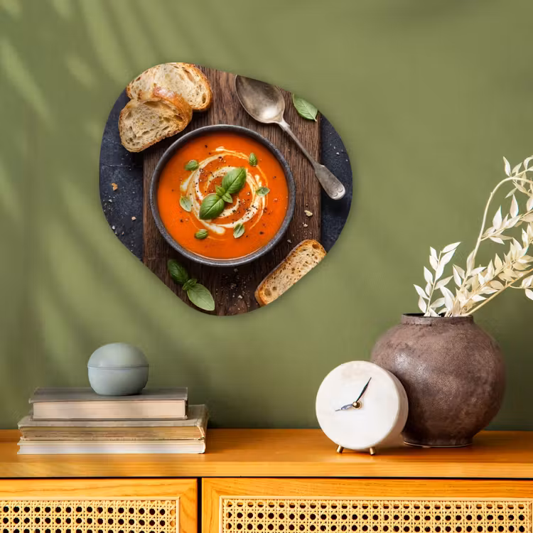Organisch schilderij - Forex - Eten - Soep - Basilicum - Rustiek - Rood — 2