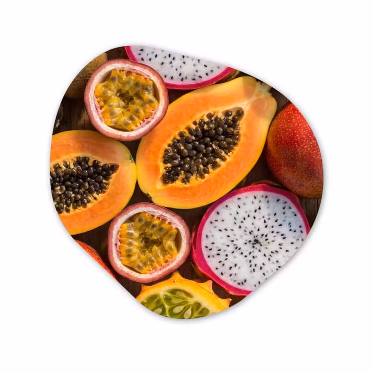 Organisch schilderij - Forex - Fruit - Geopend - Tropisch - Eten - Kleurrijk — 1