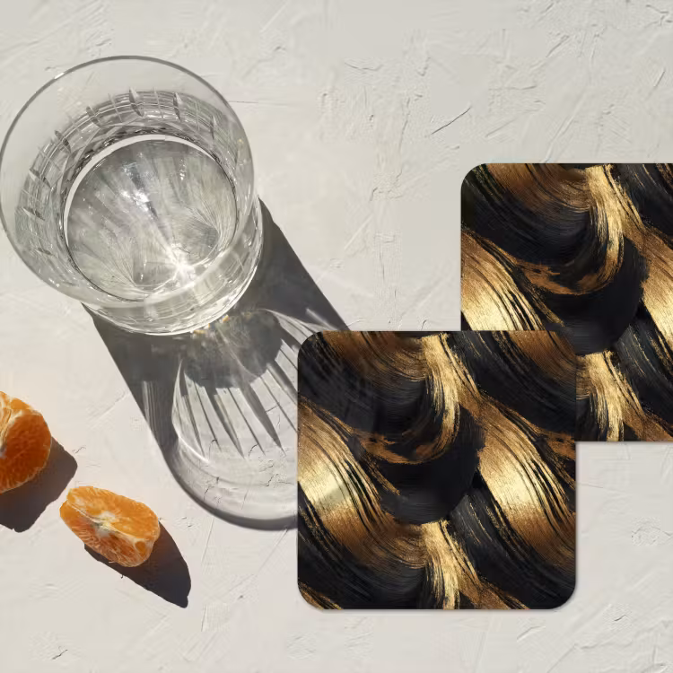 Onderzetter - Verfstreken - Abstract - Goud - Zwart — 3