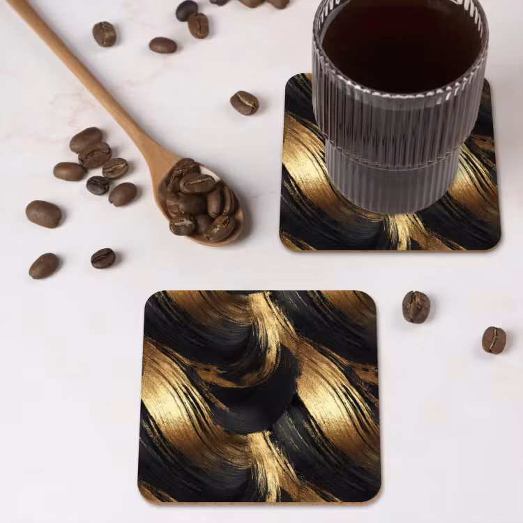 Onderzetter - Verfstreken - Abstract - Goud - Zwart — 4