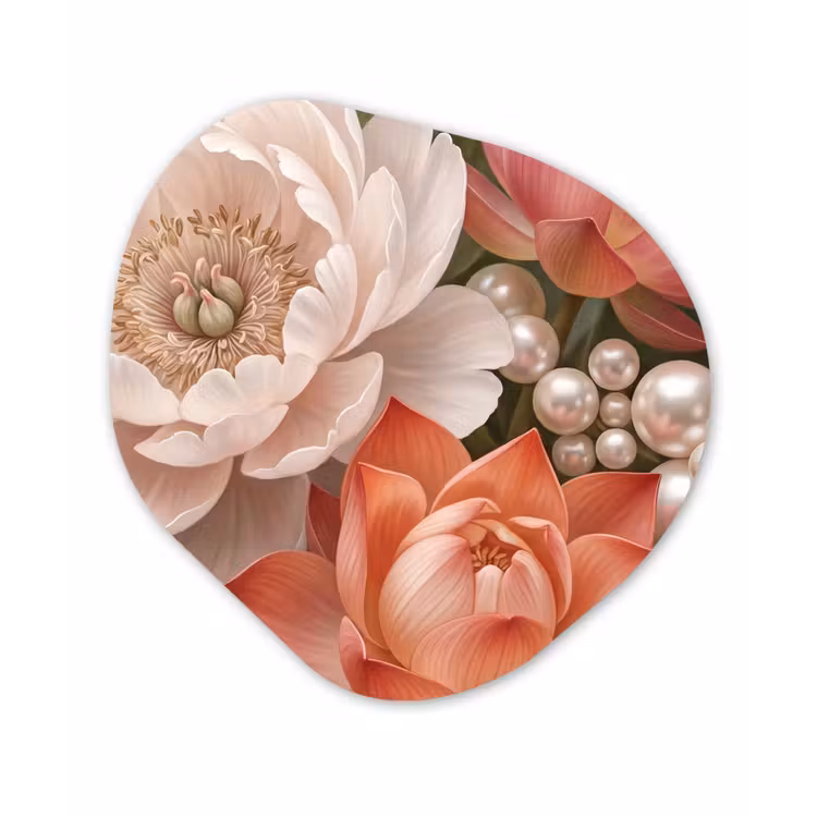 Organisch schilderij - Forex - Bloemen - Parels - Elegant - Roze - Wit — 1