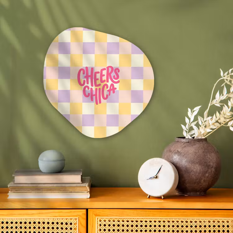 Organisch schilderij - Forex - Cheers Chica - Ruitjes - Lila - Geel — 2