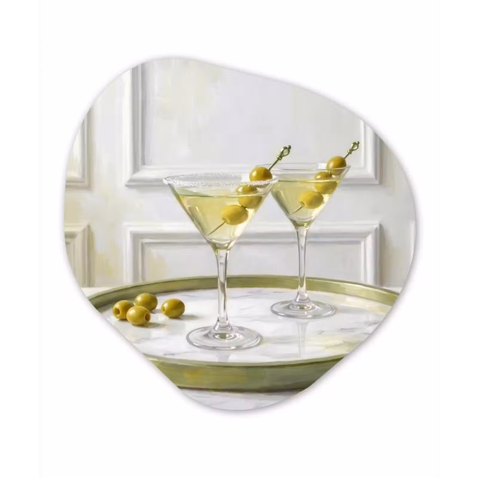 Organisch schilderij - Forex - Drank - Martini - Olijven - Modern - Wit — 1