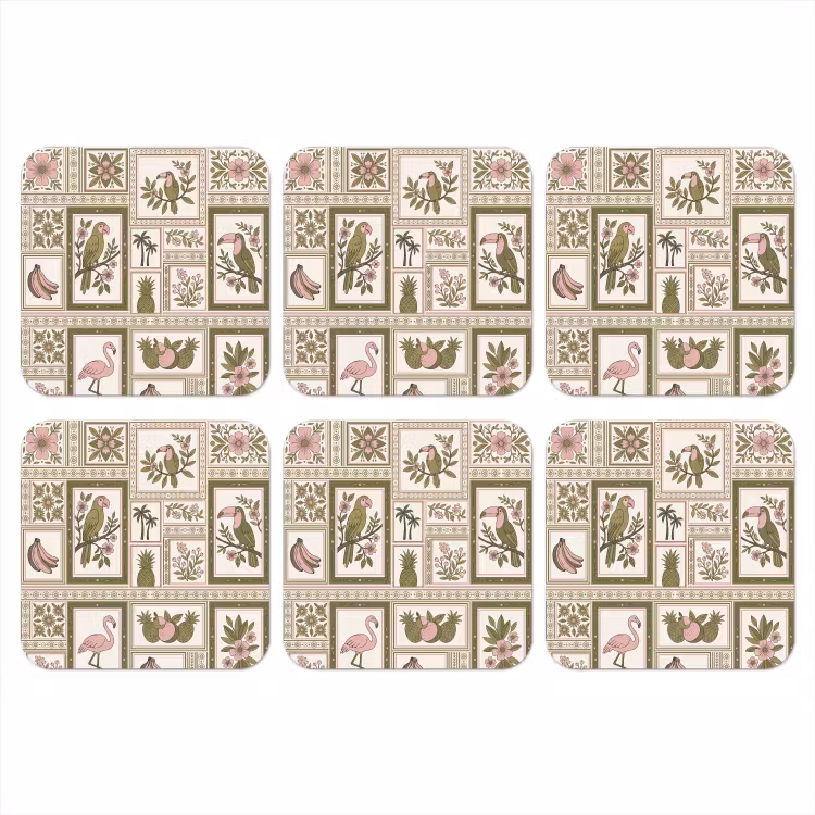 Onderzetter - Vogel - Tropisch - Patroon - Decoratief - Groen — 1