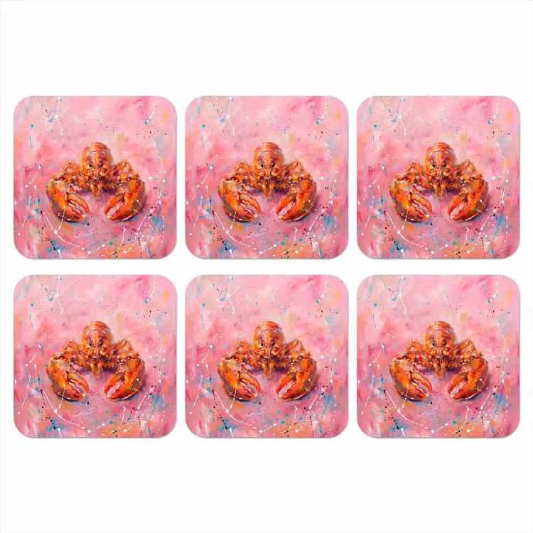 Onderzetter - Zeeleven - Kreeft - Spatters - Abstract - Roze — 1