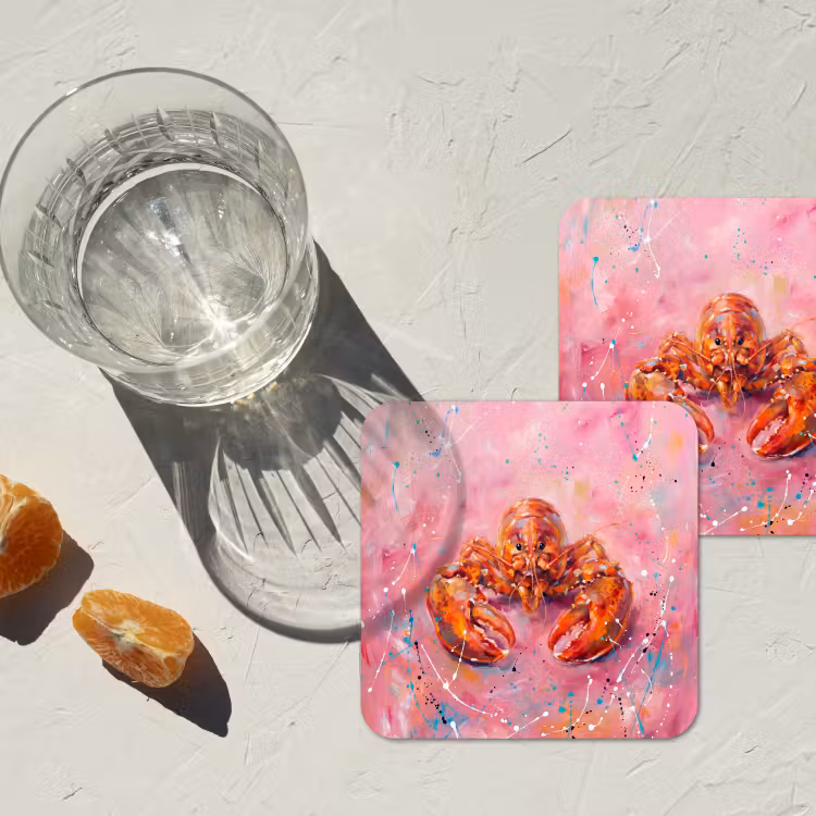 Onderzetter - Zeeleven - Kreeft - Spatters - Abstract - Roze — 3
