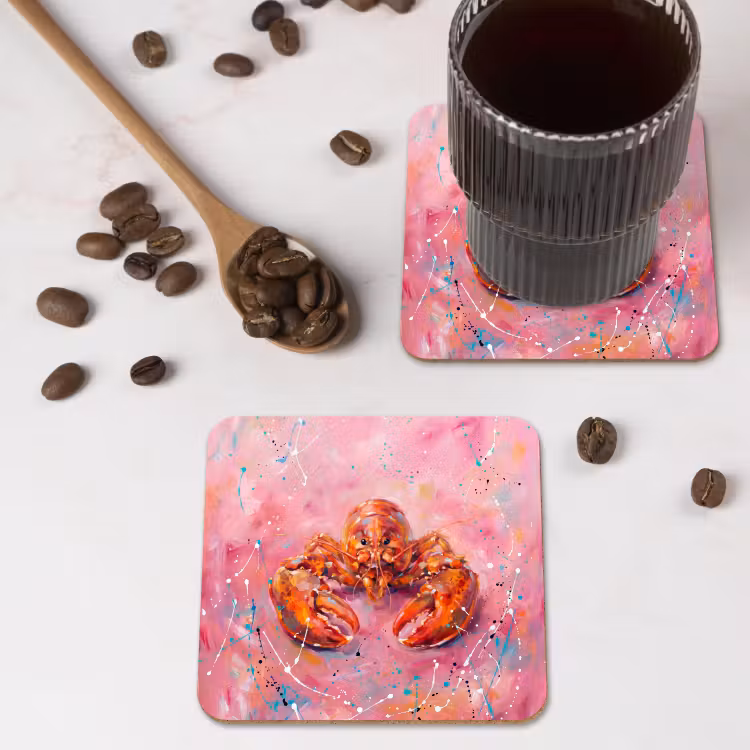 Onderzetter - Zeeleven - Kreeft - Spatters - Abstract - Roze — 4