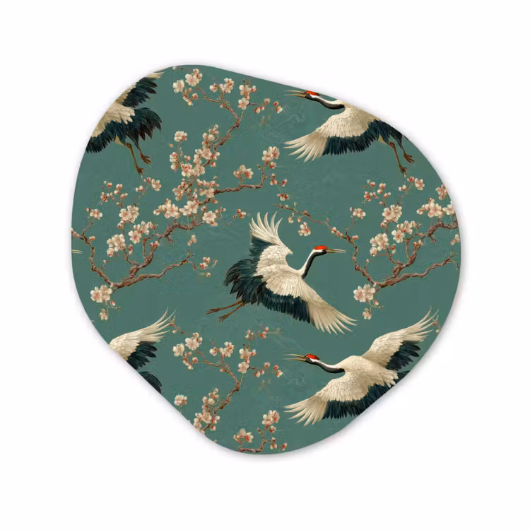 Organisch schilderij - Forex - Kersenbloesem - Kraamvogels - Groen — 1