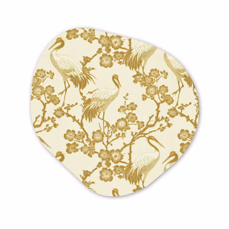 Organisch schilderij - Forex - Kraanvogels - Kersenbloesem - Goud — 1
