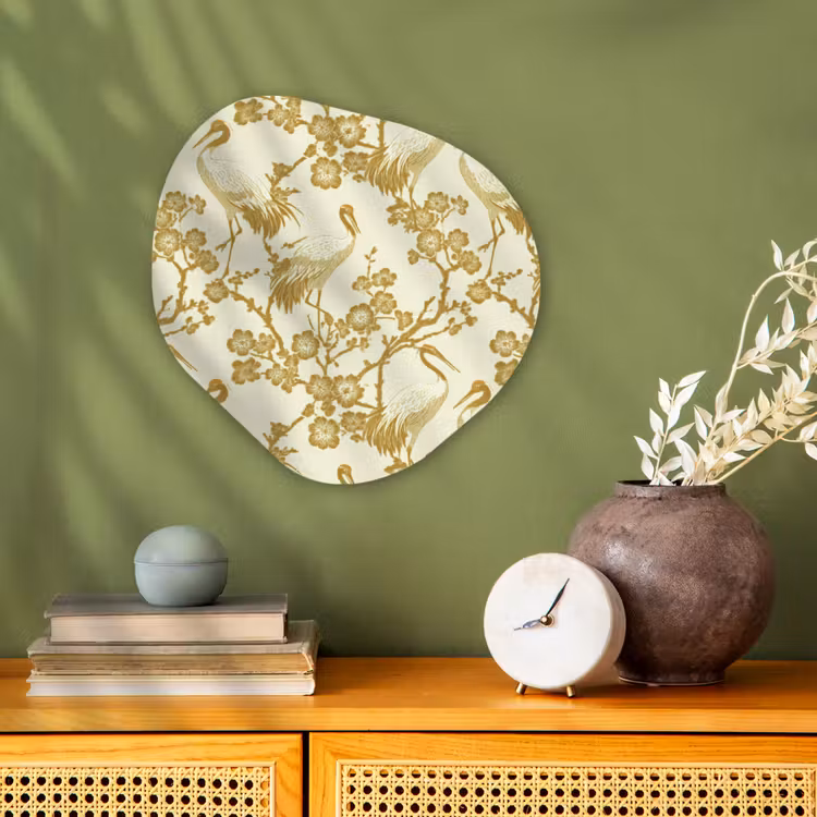 Organisch schilderij - Forex - Kraanvogels - Kersenbloesem - Goud — 2