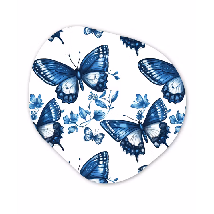 Organisch schilderij - Forex - Blauw - Vlinders - Bloemen - Wit — 1