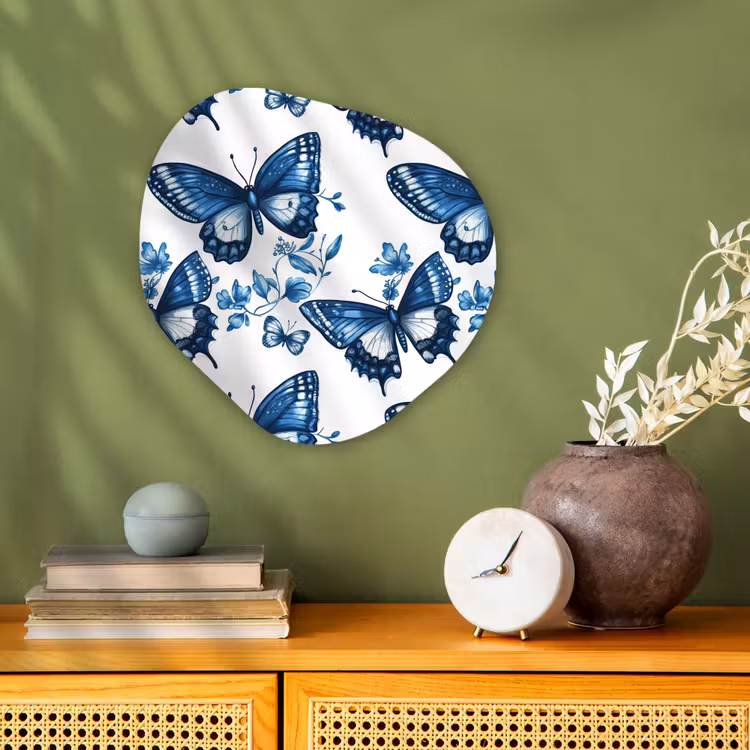Organisch schilderij - Forex - Blauw - Vlinders - Bloemen - Wit — 2