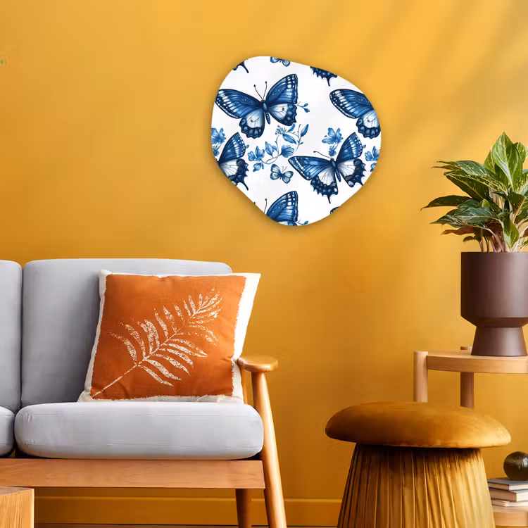 Organisch schilderij - Forex - Blauw - Vlinders - Bloemen - Wit — 3