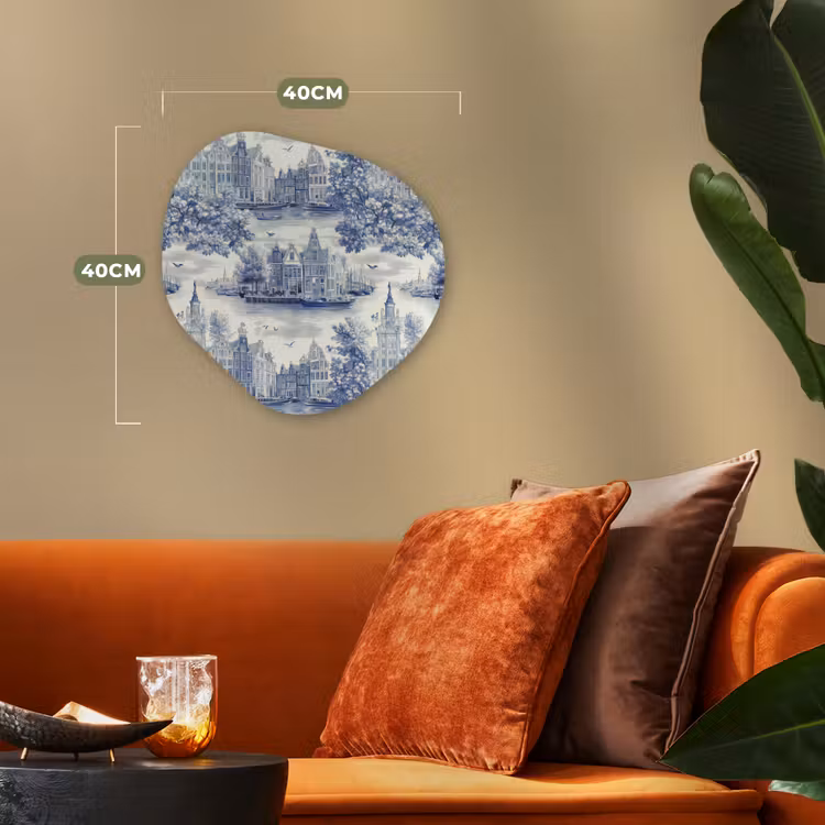 Organisch schilderij - Forex - Huizen - Bomen - Water - Vogels - Blauw — 4