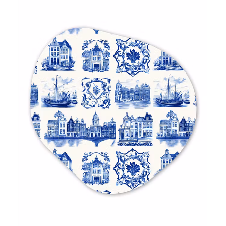 Organisch schilderij - Forex - Huizen - Schepen - Blauw — 1
