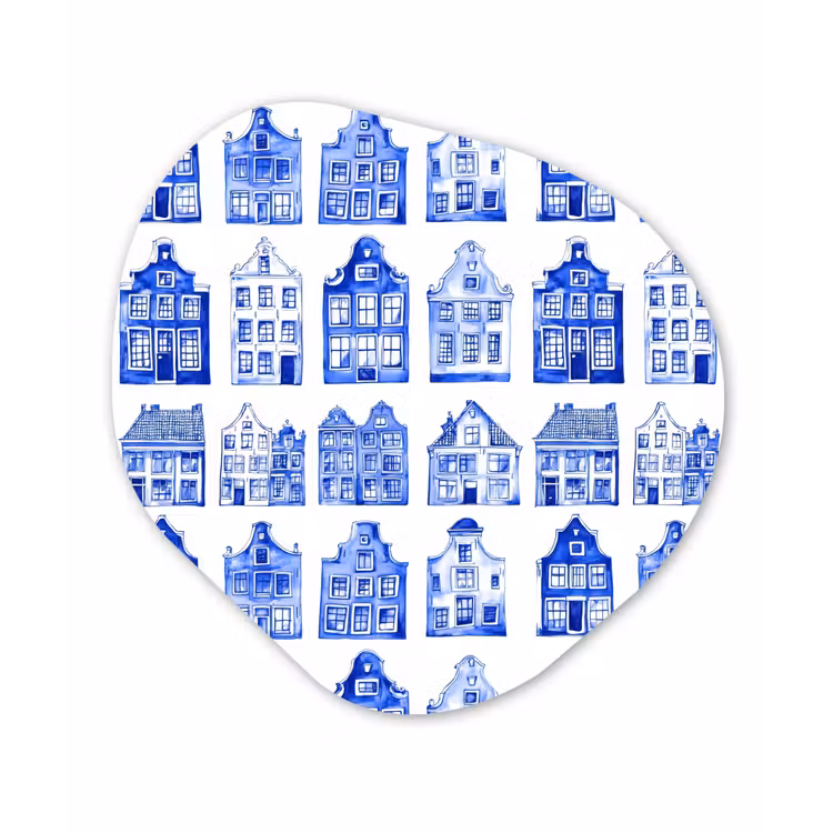Organisch schilderij - Forex - Patroon - Huizen - Blauw — 1