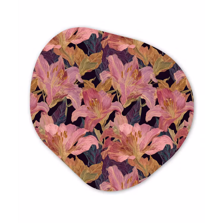 Organisch schilderij - Forex - Lelies - Patroon - Roze - Goud — 1