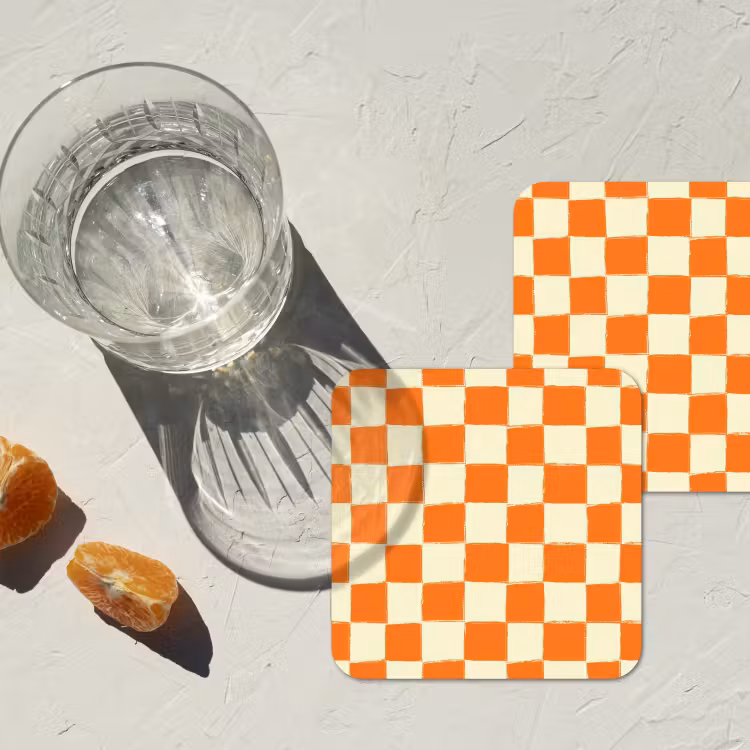 Onderzetter - Schaak - Patroon - Oranje — 3