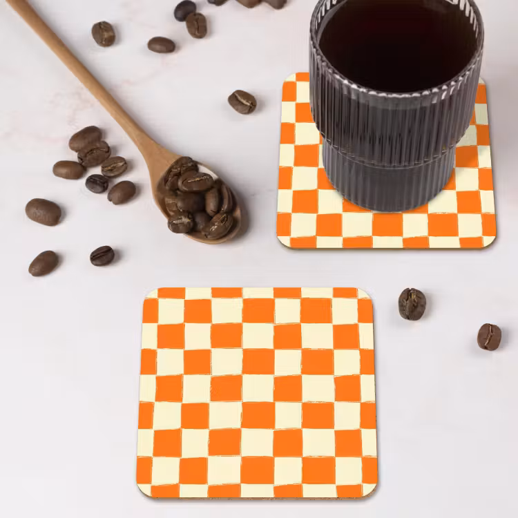 Onderzetter - Schaak - Patroon - Oranje — 4