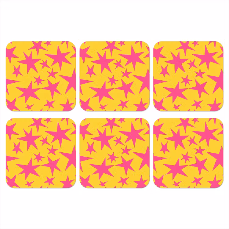 Onderzetter - Sterren - Patroon - Roze - Geel — 1