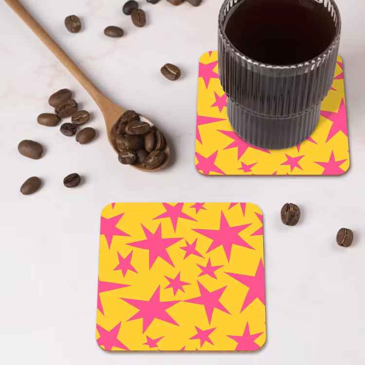 Onderzetter - Sterren - Patroon - Roze - Geel — 4