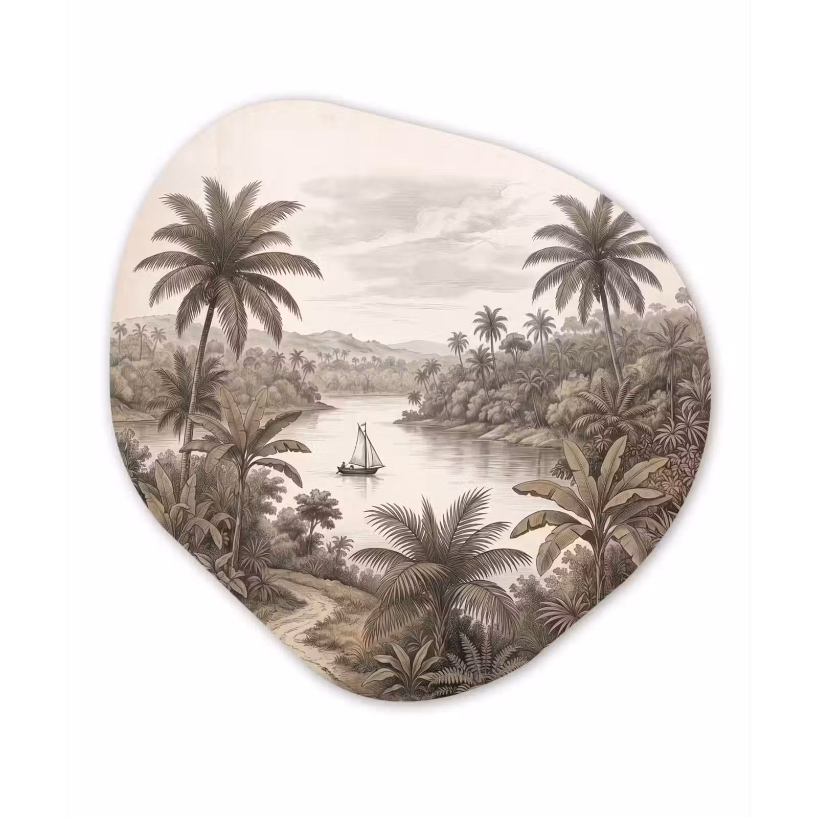 Organisch schilderij - Forex - Landschap - Rivier - Boot - Tropisch - Vintage — 1