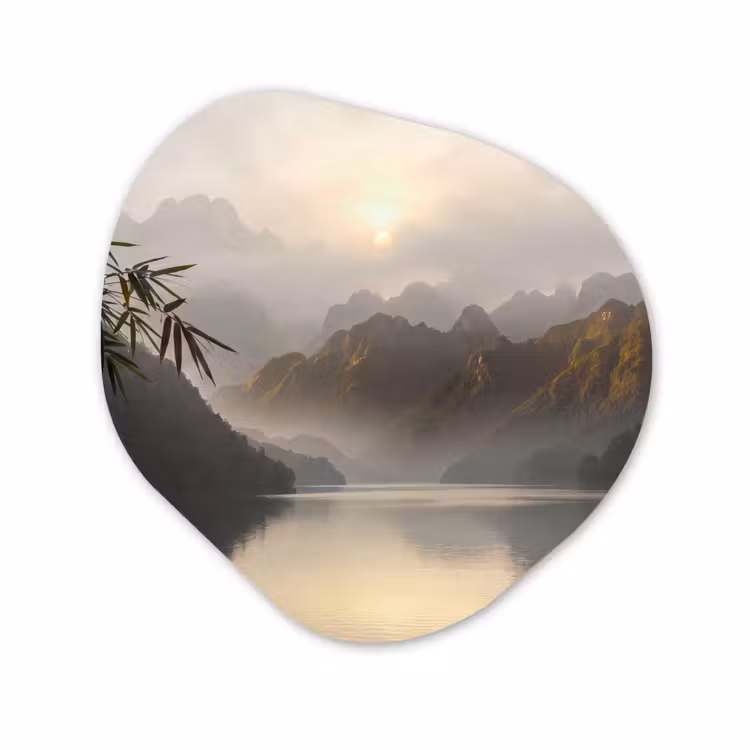 Organisch schilderij - Forex - Bergen - Water - Mist - Natuur - Landschap — 1