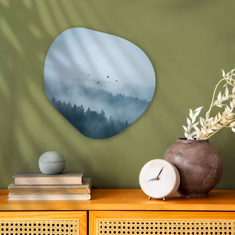 Organisch schilderij - Forex - Bos - Mist - Vogels - Natuur - Groen — 2