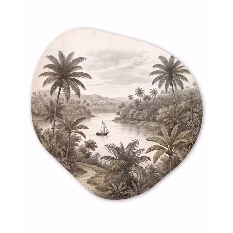 Organisch schilderij - Forex - Landschap - Rivier - Boot - Tropisch - Vintage — 1