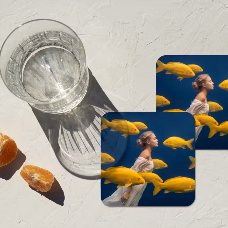 Onderzetter - Vrouw - Vis - Water - Natuur - Geel — 3