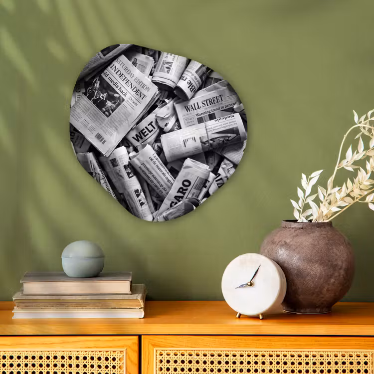 Organisch schilderij - Forex - Krant - Stapel - Nieuws - Zwart-wit — 2