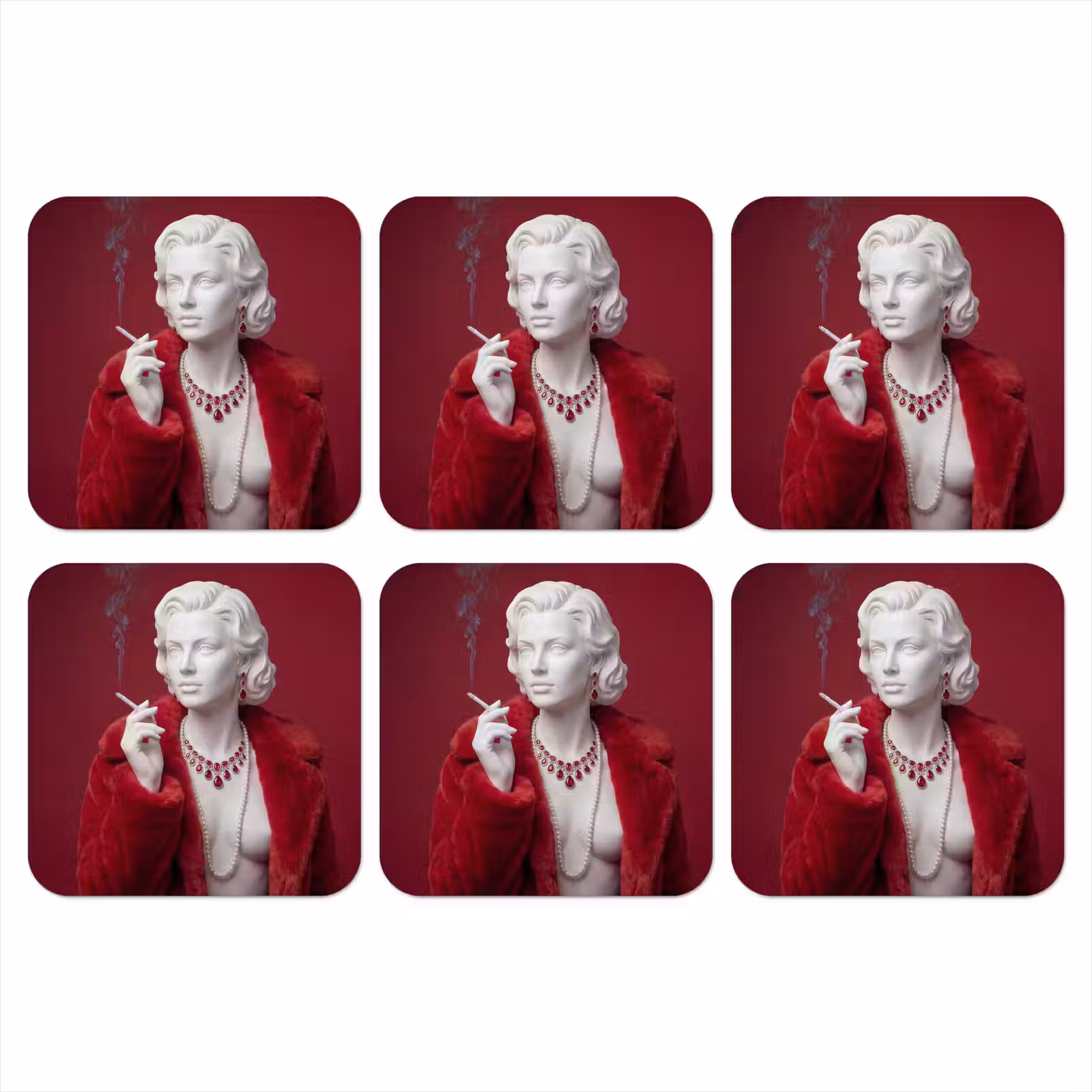 Onderzetter - Vrouw - Bontjas - Mode - Klassiek - Rood — 1