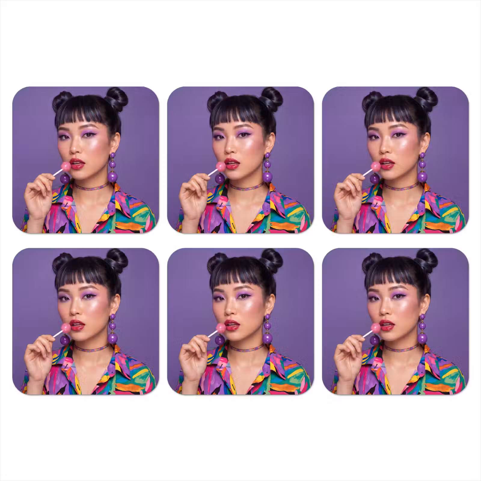 Onderzetter - Vrouw - Portret - Make-up - Paars - Levendig — 1