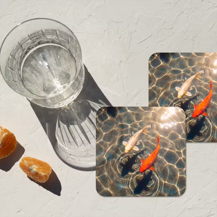Onderzetter - Vis - Water - Dieren - Oranje - Goud — 3