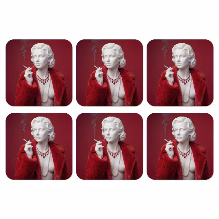 Onderzetter - Vrouw - Bontjas - Mode - Klassiek - Rood — 1