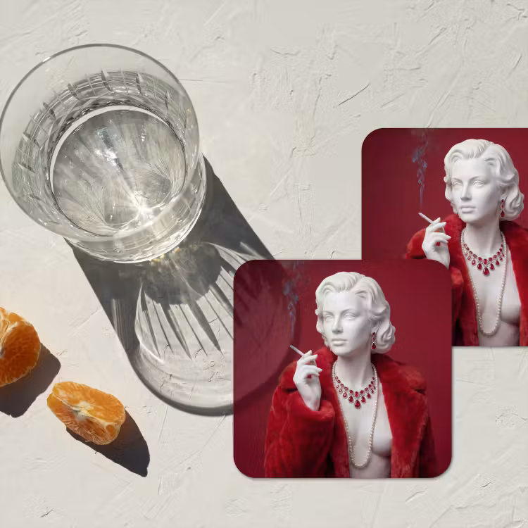 Onderzetter - Vrouw - Bontjas - Mode - Klassiek - Rood — 3