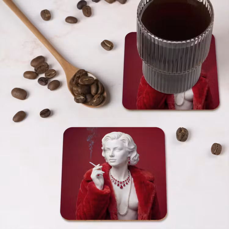 Onderzetter - Vrouw - Bontjas - Mode - Klassiek - Rood — 4