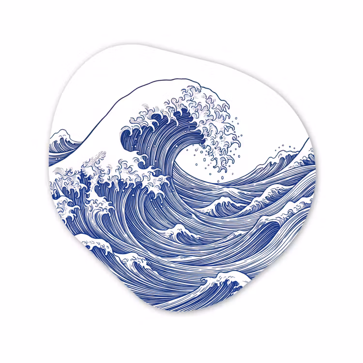Organisch schilderij - Forex - Golf - Japans - Zee - Illustratie - Blauw — 1
