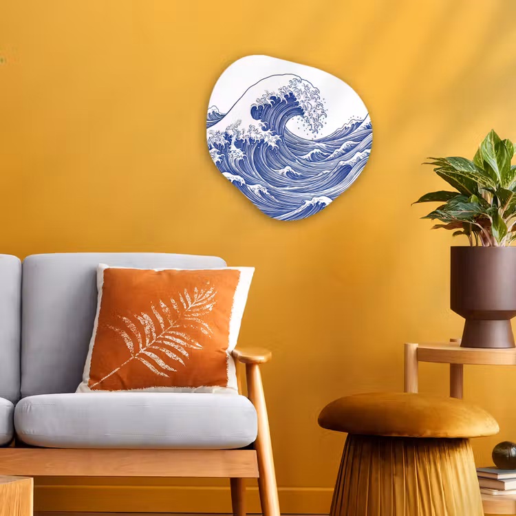 Organisch schilderij - Forex - Golf - Japans - Zee - Illustratie - Blauw — 3