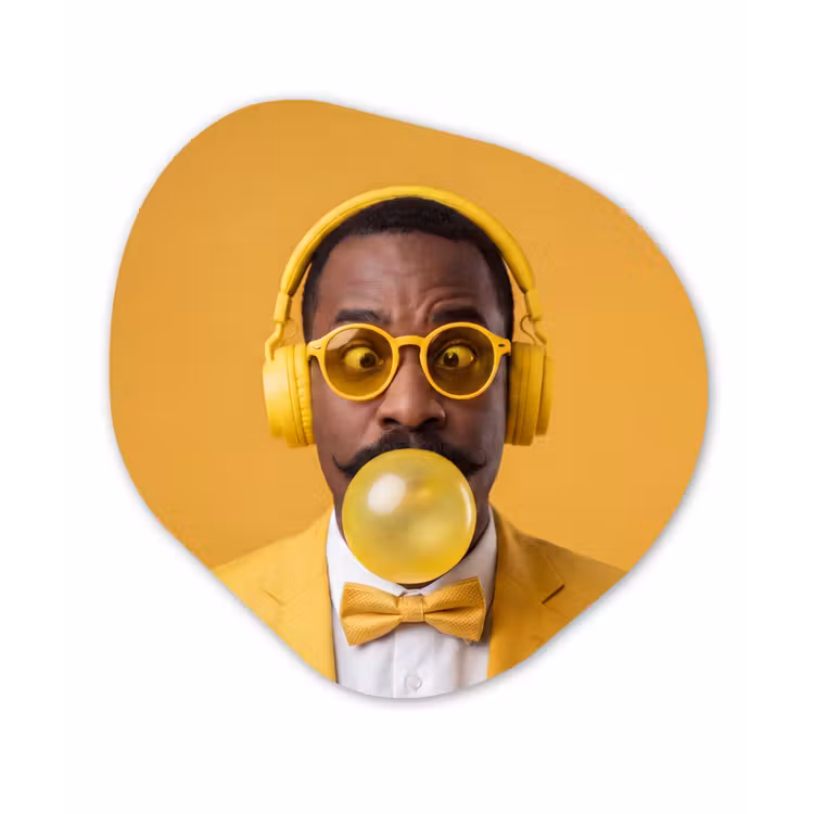 Organisch schilderij - Forex - Man - Bubblegum - Portret - Geel - Modern — 1