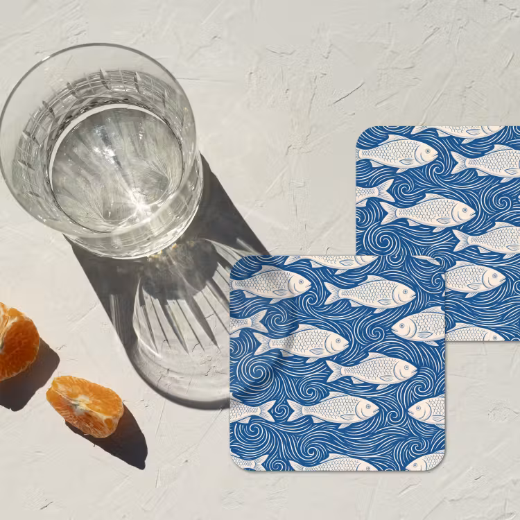 Onderzetter - Vis - Water - Patroon - Grafisch - Blauw — 3