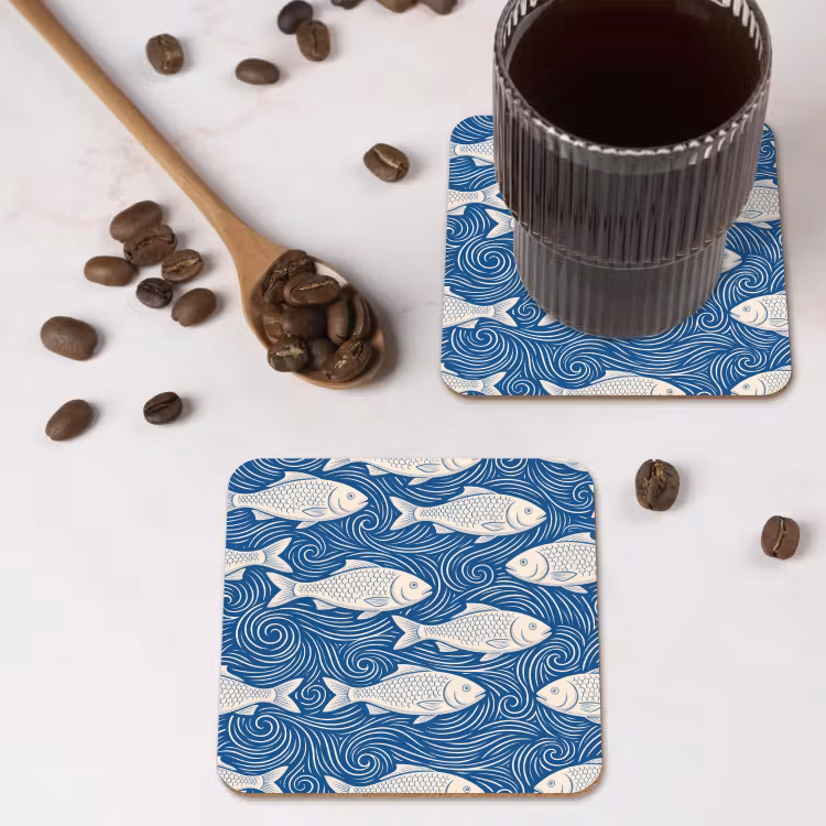 Onderzetter - Vis - Water - Patroon - Grafisch - Blauw — 4